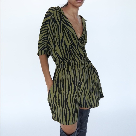 Zara Pants - Zara green Tiger print romper jumpsuit